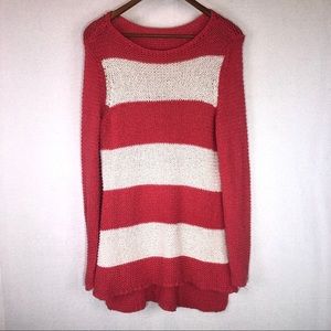 CHICOS Open Knit Long Sweater Color Block Metallic